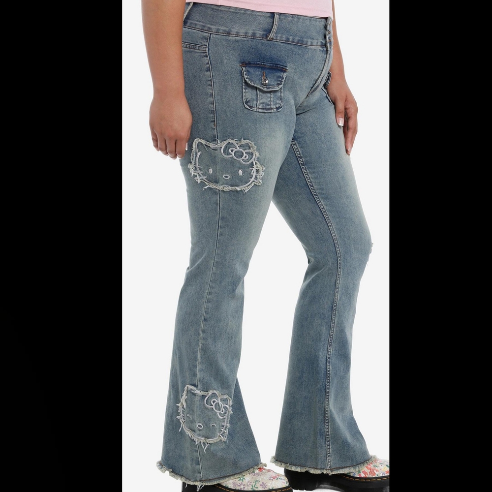 Hello Kitty Jeans Plus Size Hot Topic Flare Patchwork
